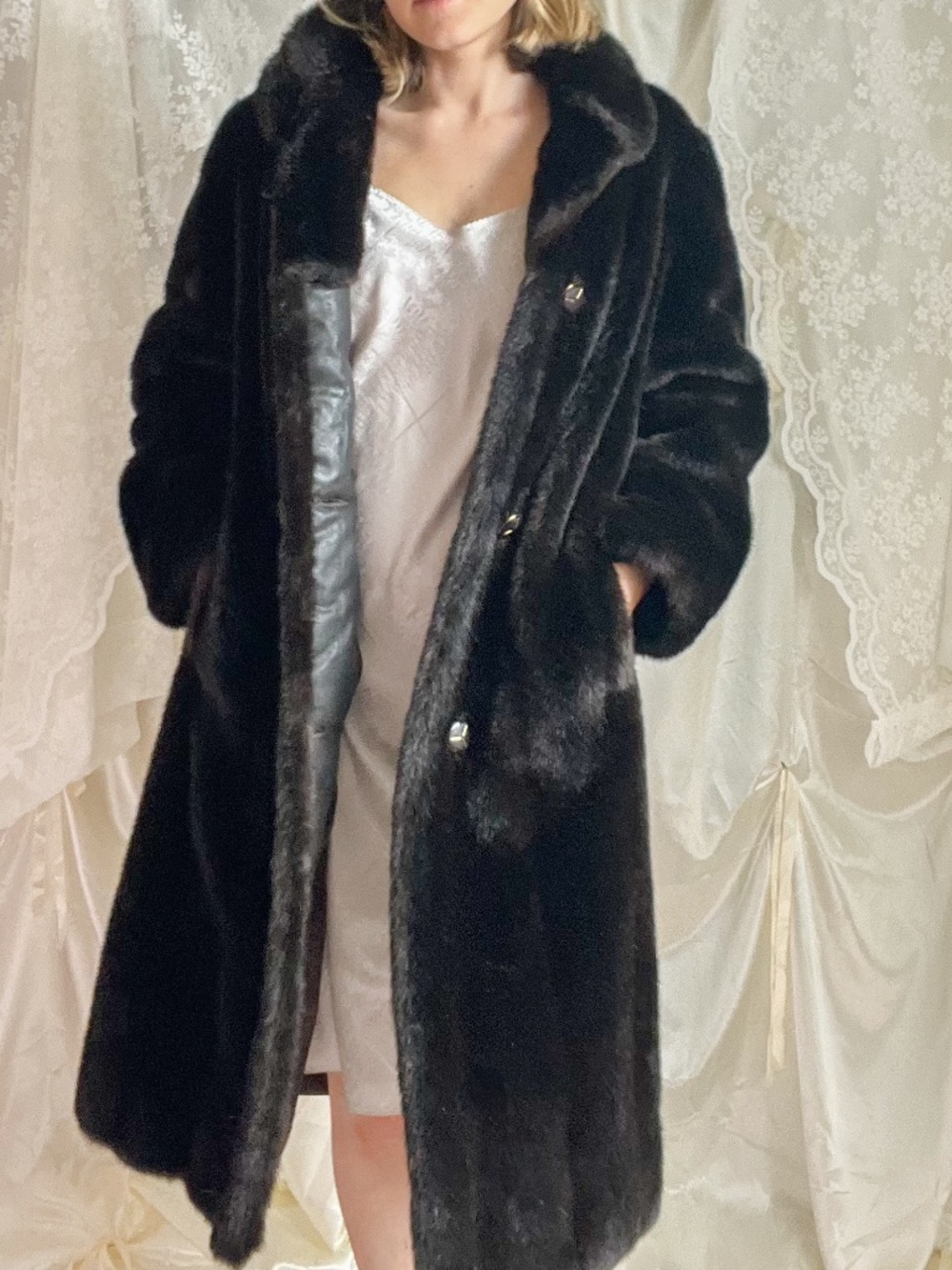 Vintage Brown Black Faux Fur Maxi Coat